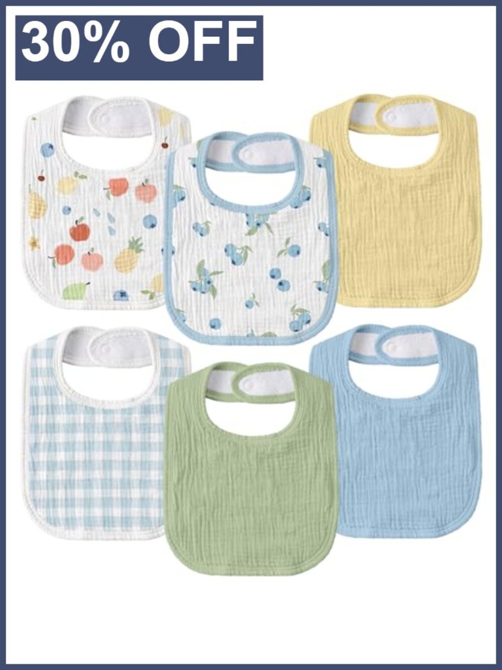 Muslin Drool Bibs Baby Boys Girls Adjustable Cotton Fleece 6-Pack Teething